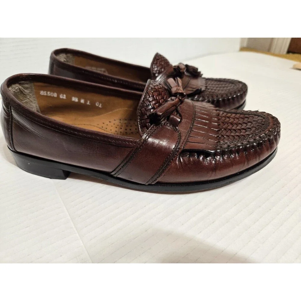 Nunn Bush, Mens 9.5M, Brown, Woven Leather, Tassel, Loafers, Dress Shoes